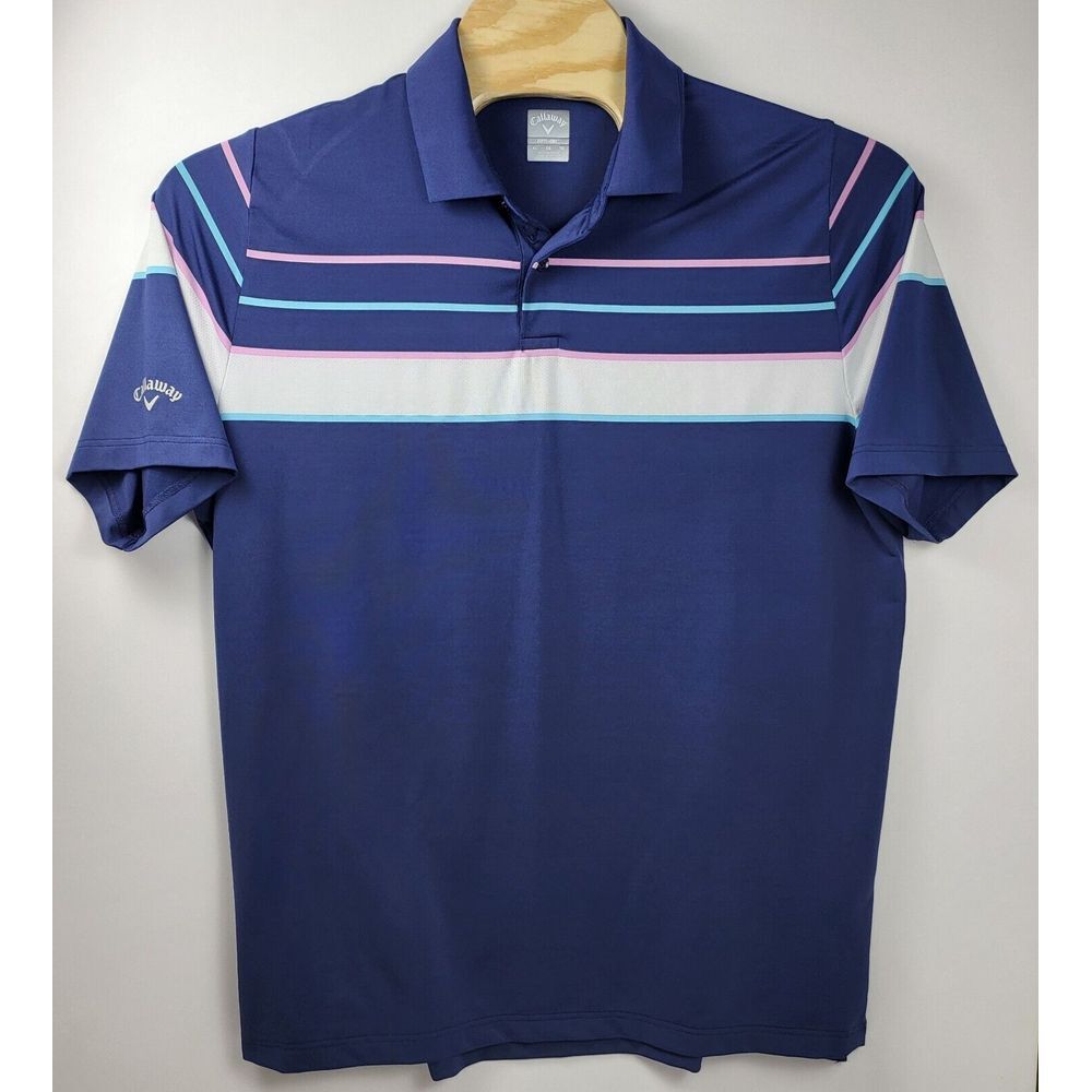Callaway Golf Polo Shirt Striped Short Sleeve Athletic Fit Men's XLarge blue